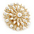 Bridal Vintage Inspired White Simulated Pearl, Austrian Crystal Layered Floral Brooch In Gold Tone - 50mm D - view 3