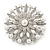 Bridal Vintage Inspired White Simulated Pearl, Austrian Crystal Layered Floral Brooch In Silver Tone - 50mm D