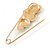 Gold Plated, Clear Crystal Double Heart Safety Pin Brooch - 70mm L - view 4