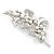 Large Rhodium Plated Crystal Simulated Pearl Floral Brooch - 85mm L - view 3