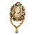 Vintage Inspired Champagne/ AB Crystal Cameo with Charm Brooch/ Pendant In Antique Gold Tone - 75mm L