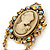 Vintage Inspired Champagne/ AB Crystal Cameo with Charm Brooch/ Pendant In Antique Gold Tone - 75mm L - view 2