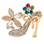 Gold Plated Crystal Shoe with Flowers Brooch - 45mm