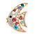 Multicoloured Crystal Fish Brooch In Gold Tone Metal - 45mm L