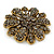 Vintage Inspired Grey Coloured Austrian Crystal Floral Brooch In Antique Gold Tone - 43mm D - view 3