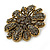 Vintage Inspired Grey Coloured Austrian Crystal Floral Brooch In Antique Gold Tone - 43mm D - view 4
