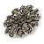 Vintage Inspired Grey Coloured Austrian Crystal Floral Brooch In Antique Silver Tone - 43mm D - view 2