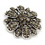 Vintage Inspired Grey Coloured Austrian Crystal Floral Brooch In Antique Silver Tone - 43mm D - view 3