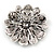 Vintage Inspired Grey Coloured Austrian Crystal Floral Brooch In Antique Silver Tone - 43mm D - view 4