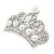 Silver Plated Clear Crystal, White Glass Pearl Crown Brooch - 55mm - view 4
