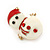 Tiny White/ Red Enamel, Crystal Christmas Snowman Brooch In Gold Tone - 20mm L - view 2