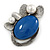 Royal Blue Ceramic Oval Stone with Pearl Flowers Brooch/ Pendant In Pewter Tone Metal - 70mm