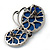Royal Blue Ceramic Asymmetric Butterfly Brooch/ Pendant In Antique Silver Tone Metal - 65mm - view 3