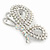 Exquisite AB/ Clear Crystal, White Faux Pearl Butterfly Brooch In Silver Tone - 50mm - view 3
