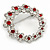 Rhodium Plated Clear/ Ruby Red Crystal Wreath Brooch - 45mm - view 3