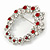 Rhodium Plated Clear/ Ruby Red Crystal Wreath Brooch - 45mm - view 4