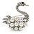 Clear Crystal, White Glass Pearl Swan Brooch In Rhodium Plating - 45mm