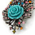 Large Vintage Inspired Multicoloured Crystal Rose Floral Brooch/ Pendant In Antiqued Silver Tone - 95mm L - view 3