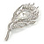 Exotic Clear Crystal 'Peacock Feather' Brooch In Rhodium Plating - 8cm L