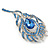 Exotic Blue Crystal 'Peacock Feather' Brooch/ Hair Clip In Rhodium Plating - 8cm L - view 4