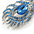 Exotic Blue Crystal 'Peacock Feather' Brooch/ Hair Clip In Rhodium Plating - 8cm L - view 2