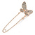 Clear Crystal Assymetrical Butterfly Safety Pin In Gold Tone - 70mm L - view 4