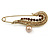 Vintage Inspired Large Topaz Crystal Wing Safety Pin Brooch In Gold Tone Metal - 80mm L - view 2