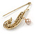 Vintage Inspired Large Topaz Crystal Wing Safety Pin Brooch In Gold Tone Metal - 80mm L - view 3