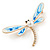 Elegant White/ Light Blue Enamel, Faux Pearl, Crystal Dragonfly Brooch In Gold Tone Metal - 60mm W - view 6
