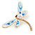 Elegant White/ Light Blue Enamel, Faux Pearl, Crystal Dragonfly Brooch In Gold Tone Metal - 60mm W - view 3