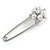 Silver Plated Safety Pin with Faux Pearl, Crystal Flower - 50mm
