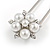 Silver Plated Safety Pin with Faux Pearl, Crystal Flower - 50mm - view 5
