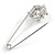 Silver Plated Safety Pin with Faux Pearl, Crystal Flower - 50mm - view 6
