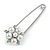 Silver Plated Safety Pin with Faux Pearl, Crystal Flower - 50mm - view 4