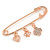Rose Gold Tone Metal Safety Pin Brooch with Crystal Charms - 65mm L