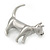 Small Brushed Silver Tone Cat Brooch - 35mm L - view 2