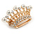 Clear Crystal Faux Pearl Crown Brooch In Gold Tone Metal - 45mm - view 2