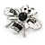 Small White/ Black Enamel Crysal Bee Brooch In Silver Tone - 35mm W - view 3