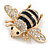 Large Gold Plated Clear Crystal with Black Enamel Bee Brooch - 55mm W - view 3