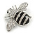 Large Rhodium Plated Clear Crystal with Black Enamel Bee Brooch - 55mm W - view 2