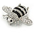 Large Rhodium Plated Clear Crystal with Black Enamel Bee Brooch - 55mm W - view 3