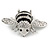 Large Rhodium Plated Clear Crystal with Black Enamel Bee Brooch - 55mm W - view 4
