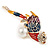 Multicoloured Enamel, Diamante Exotic Parrot Bird Brooch In Gold Plated Metal - 63mm Tall - view 3