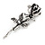Vintage Inspired Oxidized Rose Brooch/ Pendant In Silver Tone - 73mm L