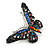 Small Multicoloured Crystal Butterfly Brooch In Silver Tone - 42mm Across - view 4