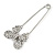 Silver Plated Clear Crystal Safety Pin Brooch With Bow Motif - 75mm L - view 6
