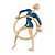 Gold Tone Blue Enamel Rhythmic Gymnast with Hoop Brooch - 40mm Tall
