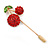 Gold Tone Red Crystal Green Enamel Cherry Lapel, Hat, Suit, Tuxedo, Collar, Scarf, Coat Stick Brooch Pin - 63mm Long - view 2