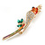 Multicoloured Enamel, Crystal Parrot Bird Brooch In Gold Tone Metal - 70mm Tall - view 3