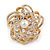 Diamante Faux Pearl Flower Scarf Pin/ Brooch In Gold Tone - 35mm D